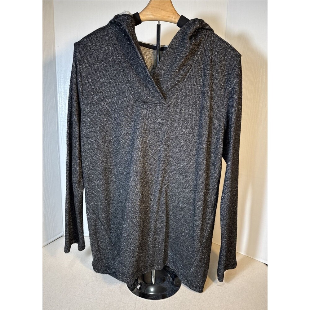 St Johns Bay Hooded Tunic Black & Metallic Long Sleeve Hood Women's Size XL